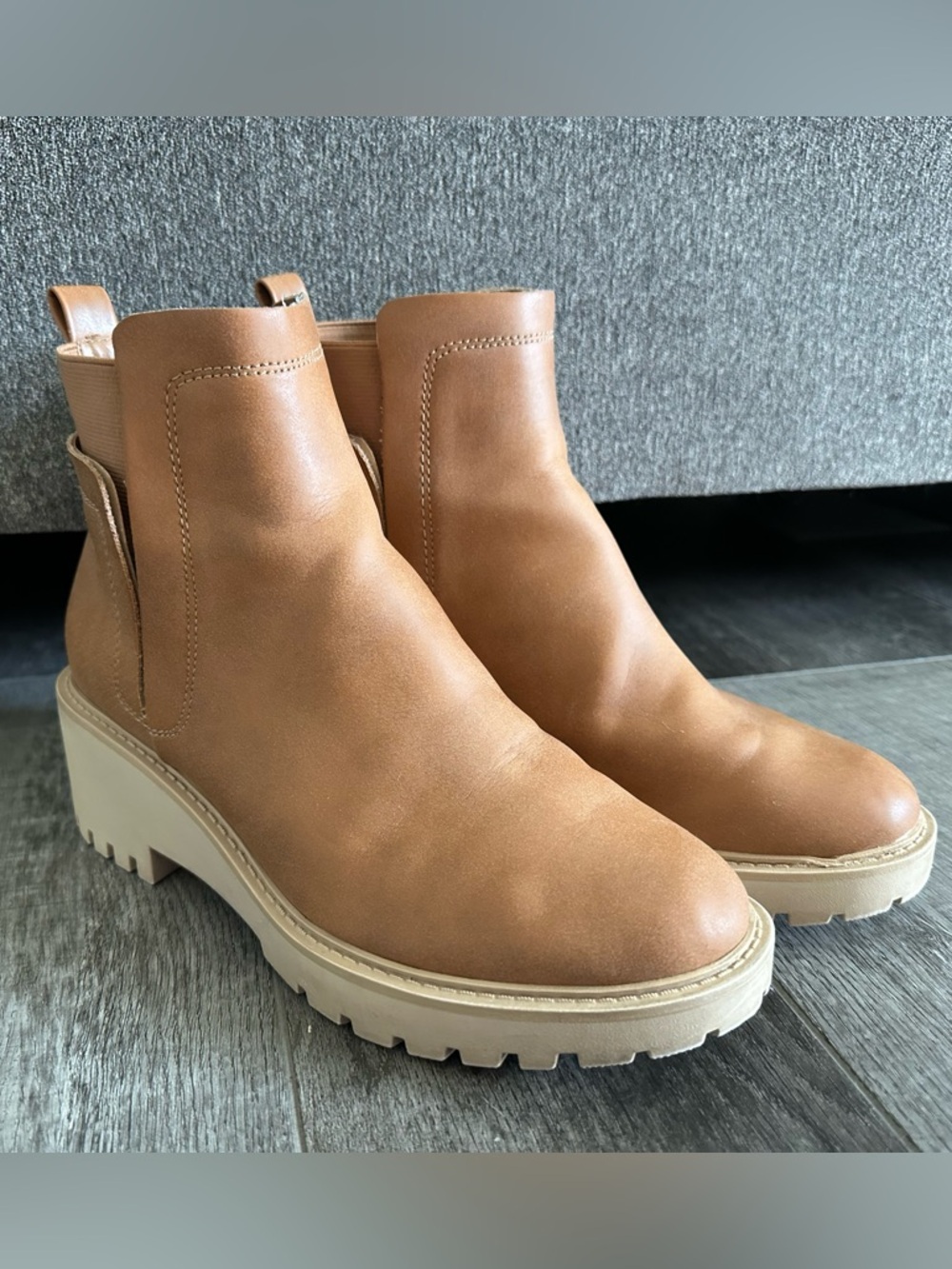 Women's Tan Platform Chelsea Booties by a.n.a - Casual Lug Sole